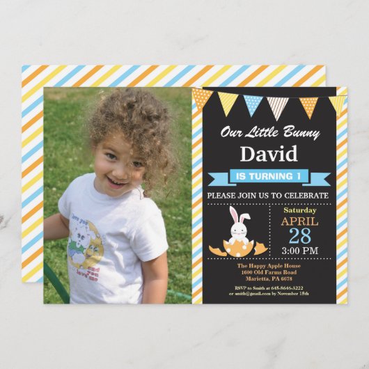 Bunny Verjaardag Jongen Easter Egg Verjaardag Kaart (Voorkant / Achterkant)