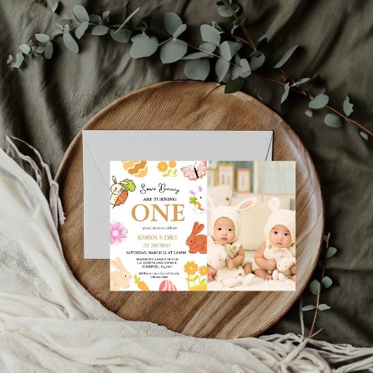 Bunny Verjaardag Paasei Tweeling 1e Eerste Verjaar Kaart