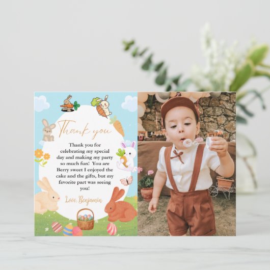 Bunny Verjaardag Pasen Ei Hunt Dank je Kaart (Staand voorkant)
