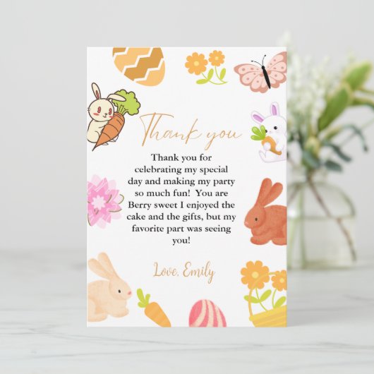 Bunny Verjaardag Pasen Ei Hunt Dank je Kaart (Staand voorkant)
