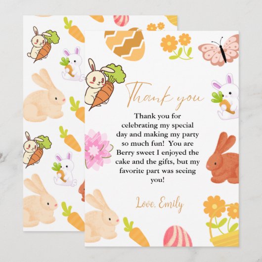 Bunny Verjaardag Pasen Ei Hunt Dank je Kaart (Voorkant / Achterkant)
