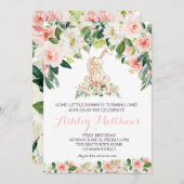 Bunny verjaardag roze Mooie Bloemenuitnodiging, Kaart (Voorkant / Achterkant)