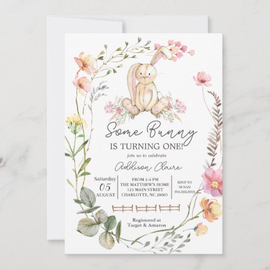 Bunny Verjaardag Uitnodiging, Een konijntje draait Kaart (Voorkant)