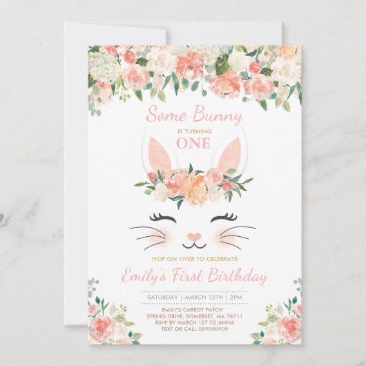 Bunny Verjaardag Uitnodiging Enkele Bunny Verjaard (Voorkant)