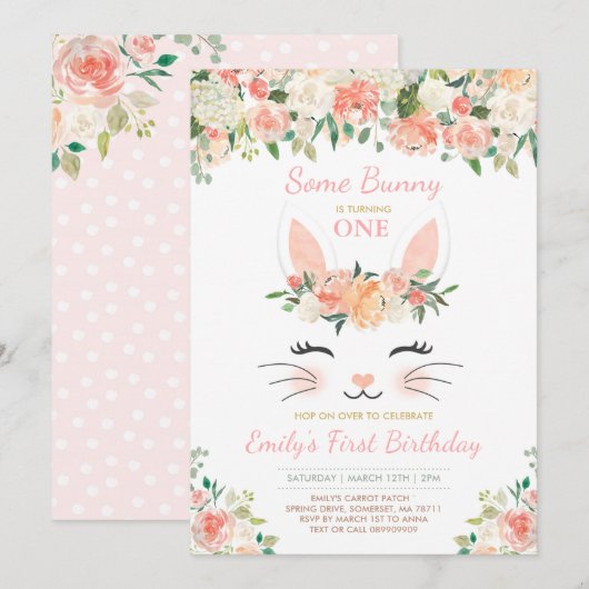 Bunny Verjaardag Uitnodiging Enkele Bunny Verjaard (Voorkant / Achterkant)
