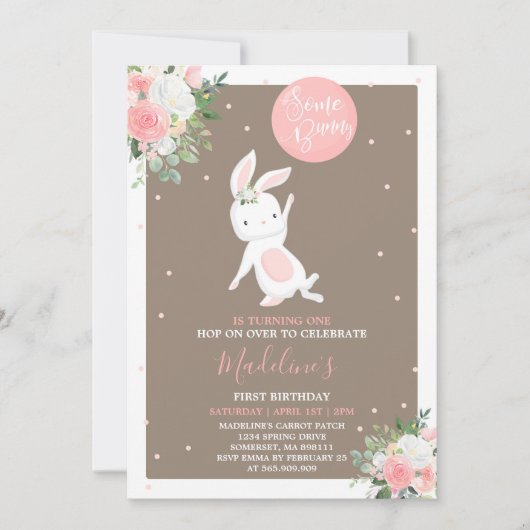 Bunny Verjaardag Uitnodiging Enkele Bunny Verjaard (Voorkant)