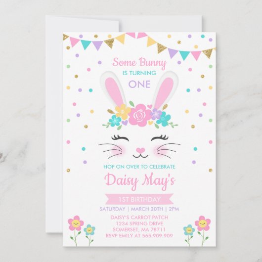 Bunny Verjaardag Uitnodiging Enkele Bunny Verjaard (Voorkant)