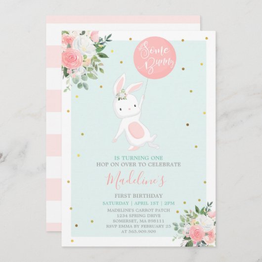 Bunny Verjaardag Uitnodiging Enkele Bunny Verjaard (Voorkant / Achterkant)