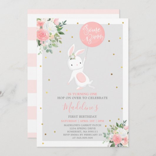 Bunny Verjaardag Uitnodiging Enkele Bunny Verjaard (Voorkant / Achterkant)