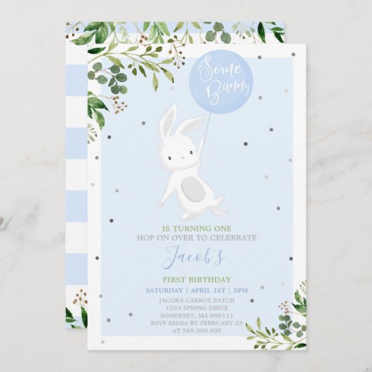 Bunny Verjaardag Uitnodiging Enkele Bunny Verjaard (Voorkant / Achterkant)