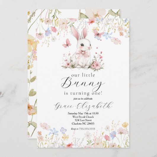 Bunny Verjaardag uitnodiging, ons kleine konijntje Kaart (Voorkant / Achterkant)