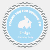 Bunny verjaardagsfeest bedankt blauwe sticker (Voorkant)