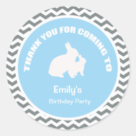 Bunny verjaardagsfeest bedankt blauwe sticker
