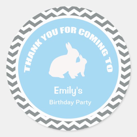 Bunny verjaardagsfeest bedankt blauwe sticker (Voorkant)