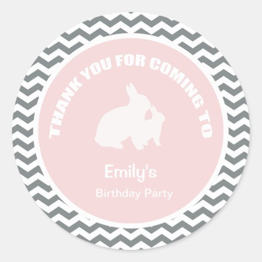 Bunny verjaardagsfeest bedankt roze sticker (Voorkant)