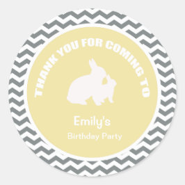 Bunny verjaardagsfeest dank je geel ronde sticker