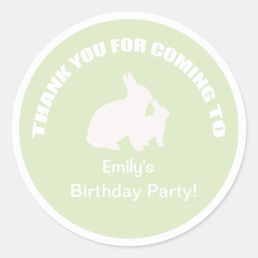 Bunny verjaardagsfeest dank je zachte groene stick ronde sticker (Voorkant)