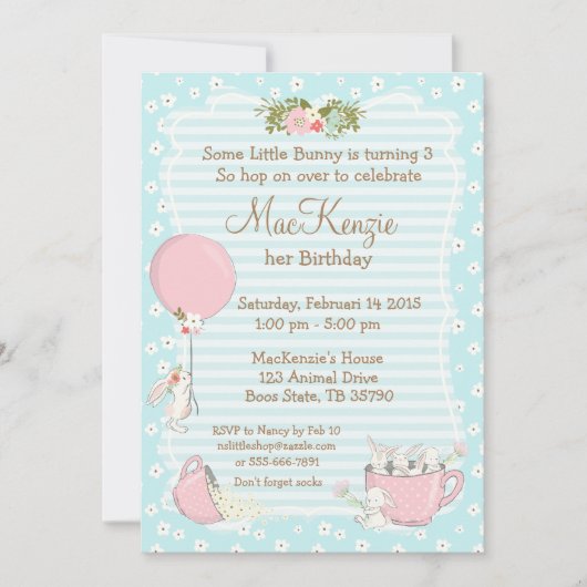 Bunny verjaardagsfeestje uitnodiging (Voorkant)