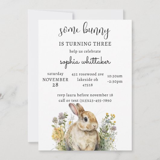 Bunny verjaardagsuitnodiging | Lente Verjaardag Kaart (Voorkant)