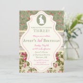 Bunny Victoriaans Floral Shabby Chic Party Uitnodi Kaart (Staand voorkant)