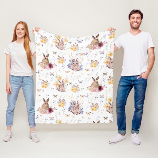 Bunny viert paasdag met botervlies fleece deken (In situ)