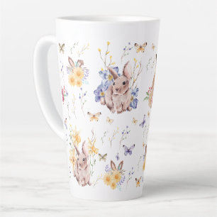 Bunny viert paasdag met vlinders latte mok