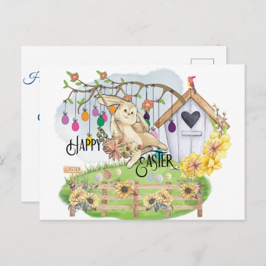 Bunny viert Pasen Feestdagenkaart (Voorkant / Achterkant)