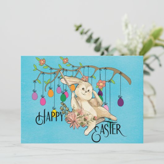 Bunny viert Pasen Feestdagenkaart (Staand voorkant)