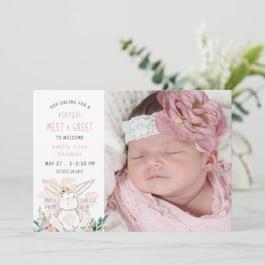 Bunny VIRTUAL MEET & GREET Birth Notice Aankondiging (Staand voorkant)
