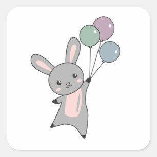 Bunny vliegt ballonnen boven stutdieren voor kinde vierkante sticker