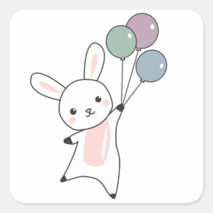 Bunny vliegt ballonnen boven stutdieren voor kinde vierkante sticker