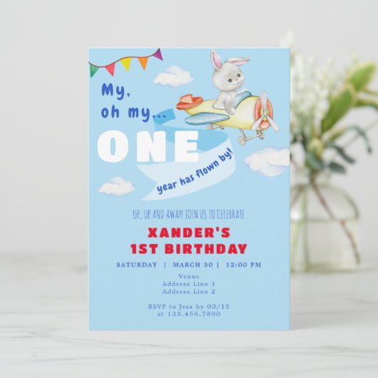 Bunny Vliegtuig Pilot Een jaar Vlogen door 1e Verj Kaart (Staand voorkant)