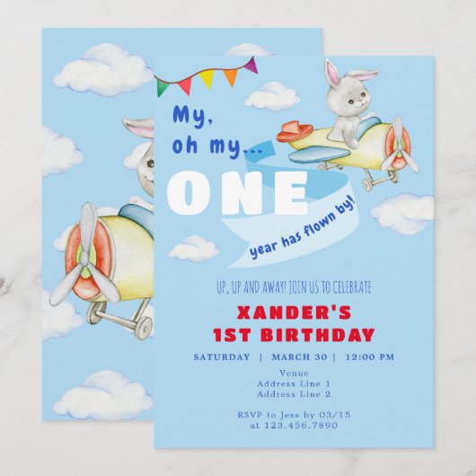 Bunny Vliegtuig Pilot Een jaar Vlogen door 1e Verj Kaart (Voorkant / Achterkant)