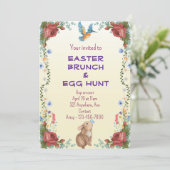 Bunny, vlinder, vogel & rode rozen kaart (Staand voorkant)