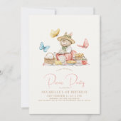 Bunny & vlinders picknick meisje 1e verjaardag kaart (Voorkant)