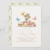 Bunny & vlinders picknick meisje 1e verjaardag kaart (Voorkant / Achterkant)