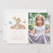 Bunny & Vlinders Picknick Tea Party Verjaardagsfot Kaart (Voorkant)
