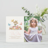 Bunny & Vlinders Picknick Tea Party Verjaardagsfot Kaart (Staand voorkant)