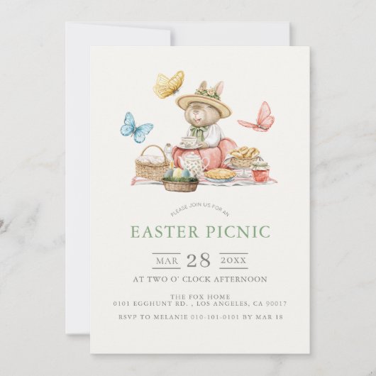 Bunny & Vlinders Tea Party Picknick Kaart (Voorkant)