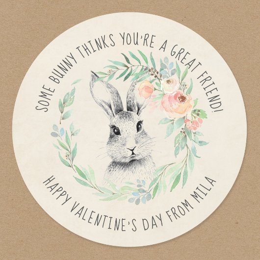 Bunny Vriend Kinder Klaslokaal Valentijnsdag Party Ronde Sticker