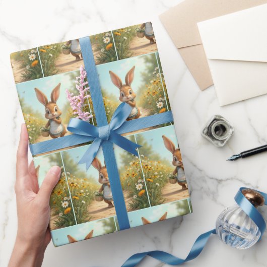 Bunny Walking met een bloemenmand Cadeaupapier (Geschenken)