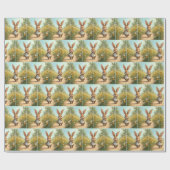 Bunny Walking met een bloemenmand Cadeaupapier (Vlak)