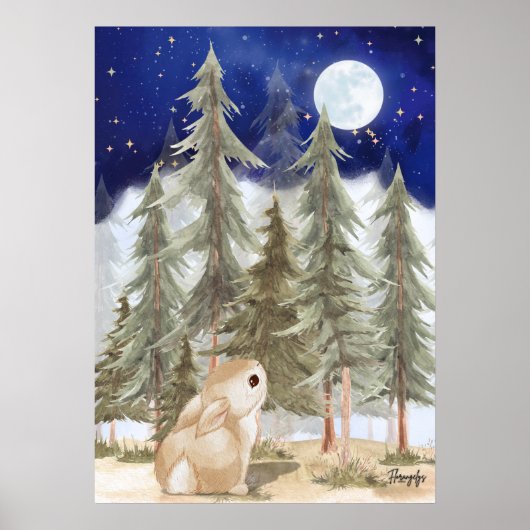 Bunny Wall art Poster  Starry Night (Voorkant)