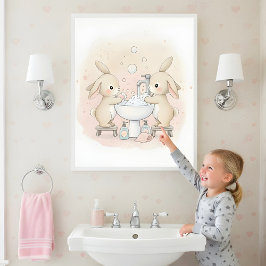 Bunny Wash Squad Kinderen Badkamer Muur Kunst Poster