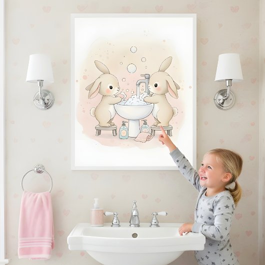 Bunny Wash Squad Kinderen Badkamer Muur Kunst Poster