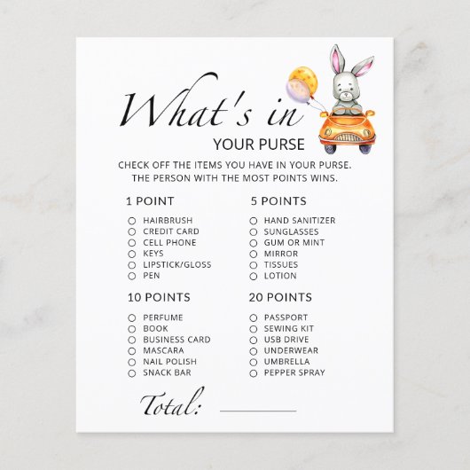 Bunny Wat zit er in je paarse baby shower spel (Voorkant)