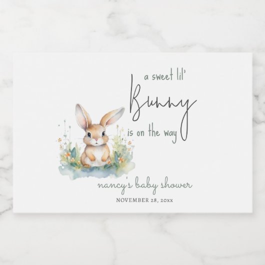 Bunny Waterverf Baby shower Sparkling Wijnetiket (Enkel label)