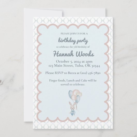 Bunny Waterverf Balloon Party Uitnodigingen (Voorkant)