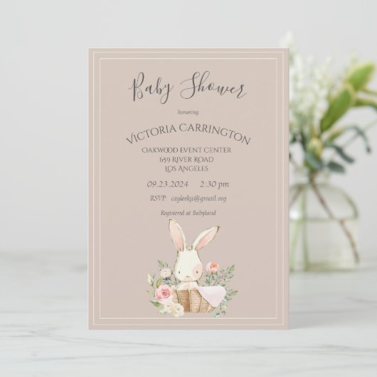 Bunny Waterverf Floral Brown Baby shower Kaart (Staand voorkant)