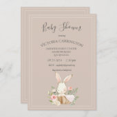 Bunny Waterverf Floral Brown Baby shower Kaart (Voorkant / Achterkant)